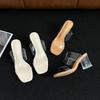 Transparent sexy thick-heeled sandals for women's summer wear 2025 new square head white one-word with open-toed high-heeled cool slippers