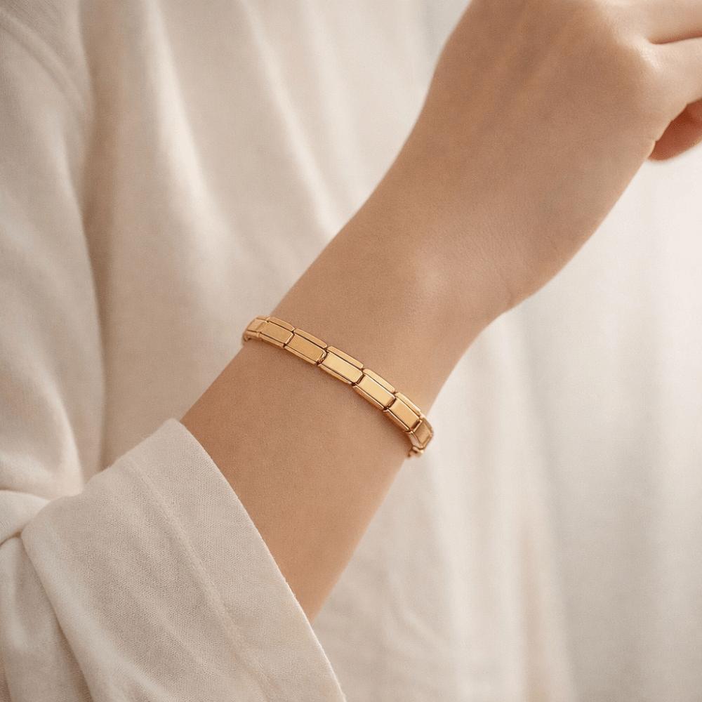 Stretchable Italian Chain Link Bracelet 7mm Popular Modular Stainless Steel Bracelet Square HipHop Elastic Hand Chain Jewelry