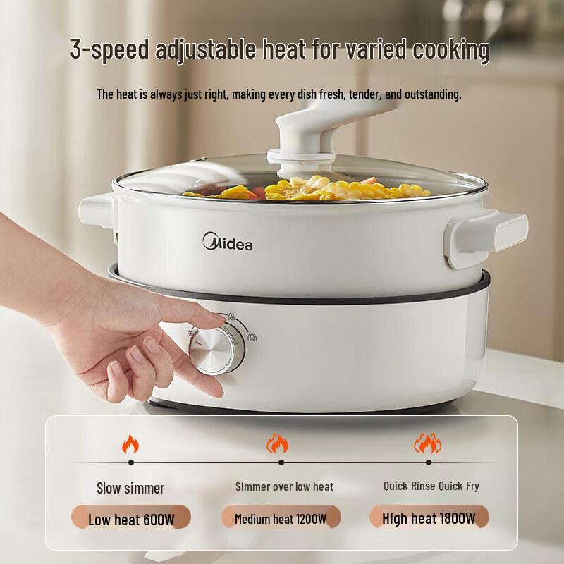 Midea 6L Multi-function Electric Hot Pot with Grill & Steamer CN plug (adapter included)