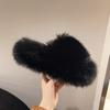 Aphixta Luxury Long Plush Furry Slipper Black Concise Women Indoor Bedroom Slippers Flat Heel Hair Slippers Round Toe Footwear