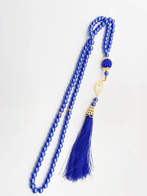 6mm Glass Imitation Pearl Tassel Prayer Beads Bracelet Pendant (99 Beads)