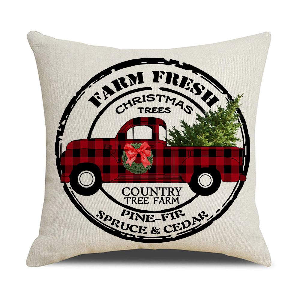 Red and Black Plaid Christmas Pillow Holiday Pillow Cover Linen Cartoon Print Holiday Cushion Cover