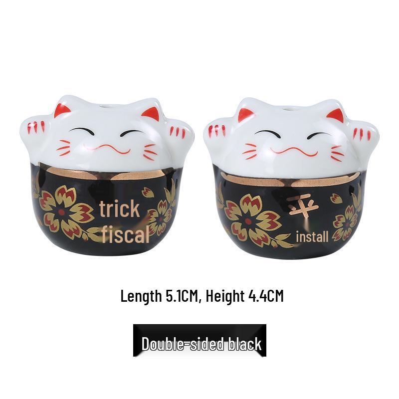 

Hand-Painted Japanese Ceramic Lucky Cat Pendant Keychain Bead чорний