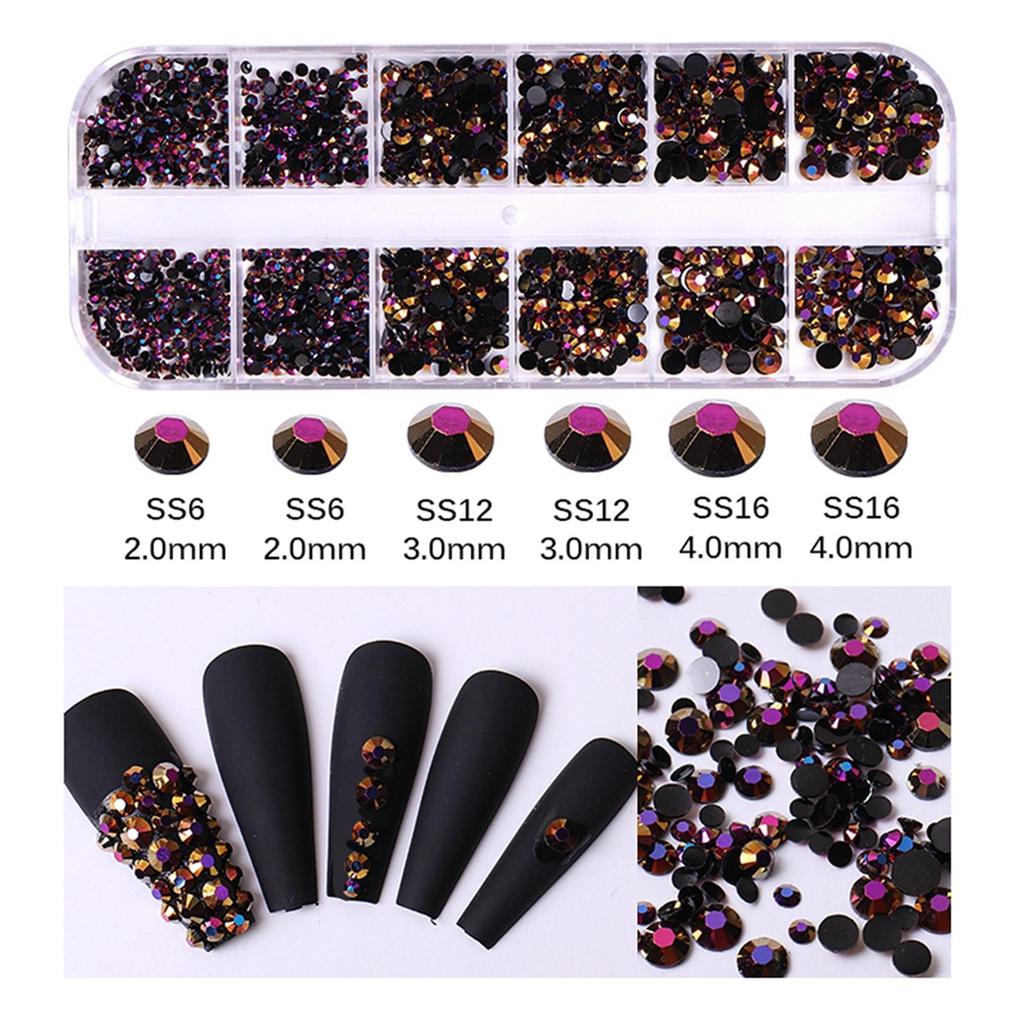 1500Pcs/box Nail Art Rhinestones 12 Grids Flatback Round Crystal Diamond Nail Gems Nail Art Decorations Manicure Accessories