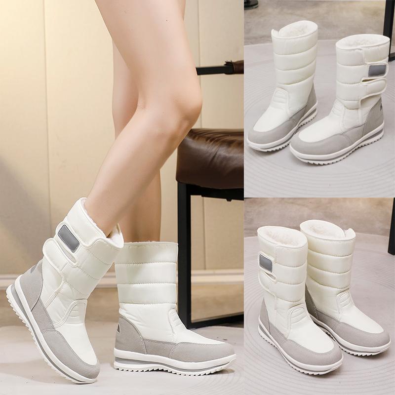 New large size thickened snow boots women's casual cotton shoes non-slip and anti-splashing white tall snow boots