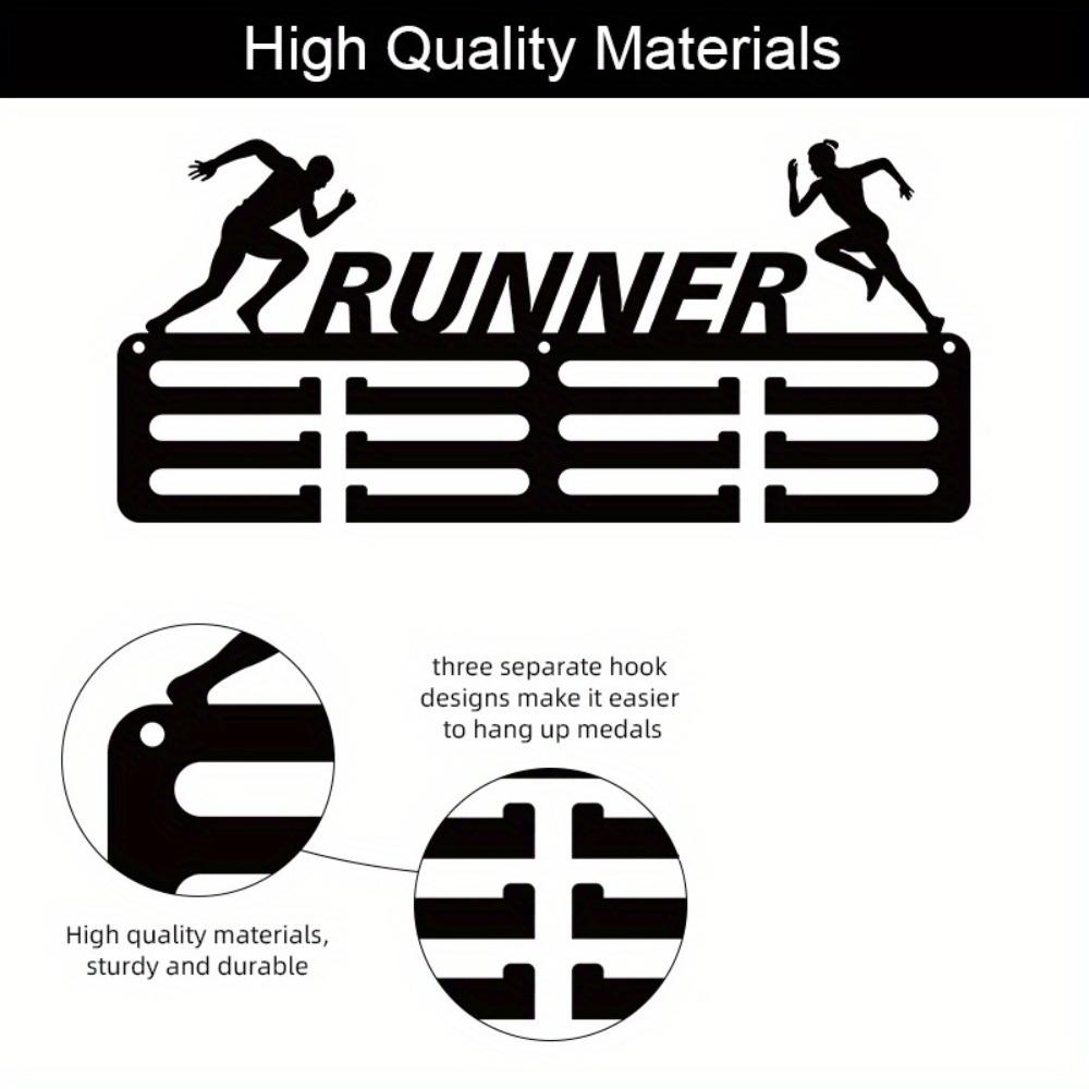 Metal Wall Mounted Medal Holder Black 11.4x5.1 Inch for Race Marathon Achievements Home Decor