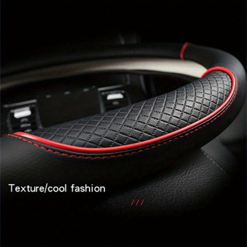 1pc 38cm Universal Car Steering Wheel Cover, Automotive Leather Diamond Quilted Color Block Design Interior Decor