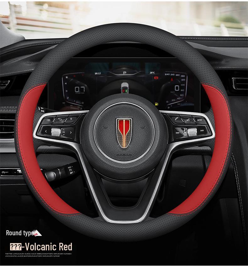 Compatible with Hongqi H5, HS5, E-QM5, HS3, H6, H9: Ultra-Thin Genuine Leather Steering Wheel Cover, Anti-Slip, All-Season.