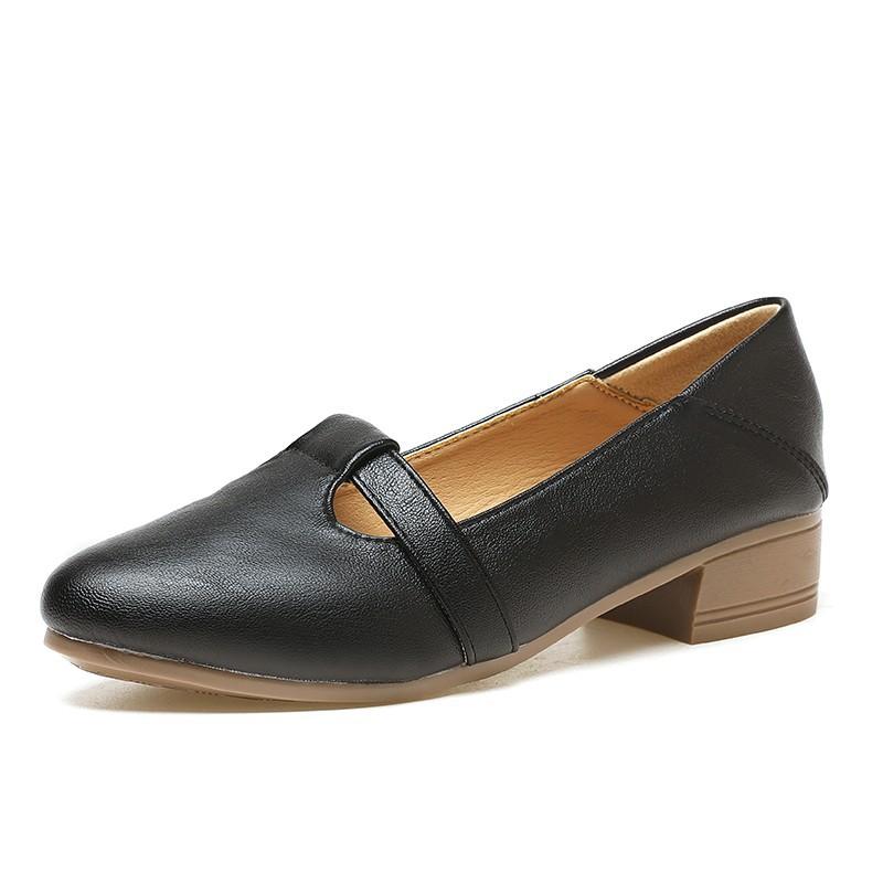 2025 new retro pointed popular soft leather single shoes comfortable thick heel soft sole temperament versatile leather shoes shallow mouth women