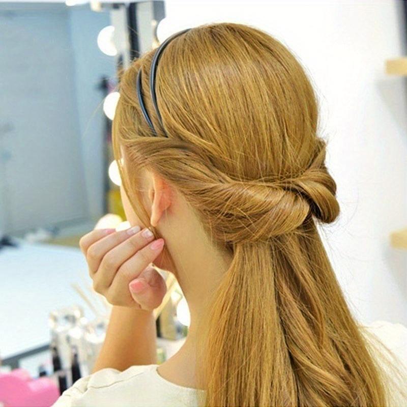 An Adjustable Double-Layer Headband with An Elastic Hairband, Suitable for Women - Durable Plastic Hair Ties, Perfect for Styling Long Hair
