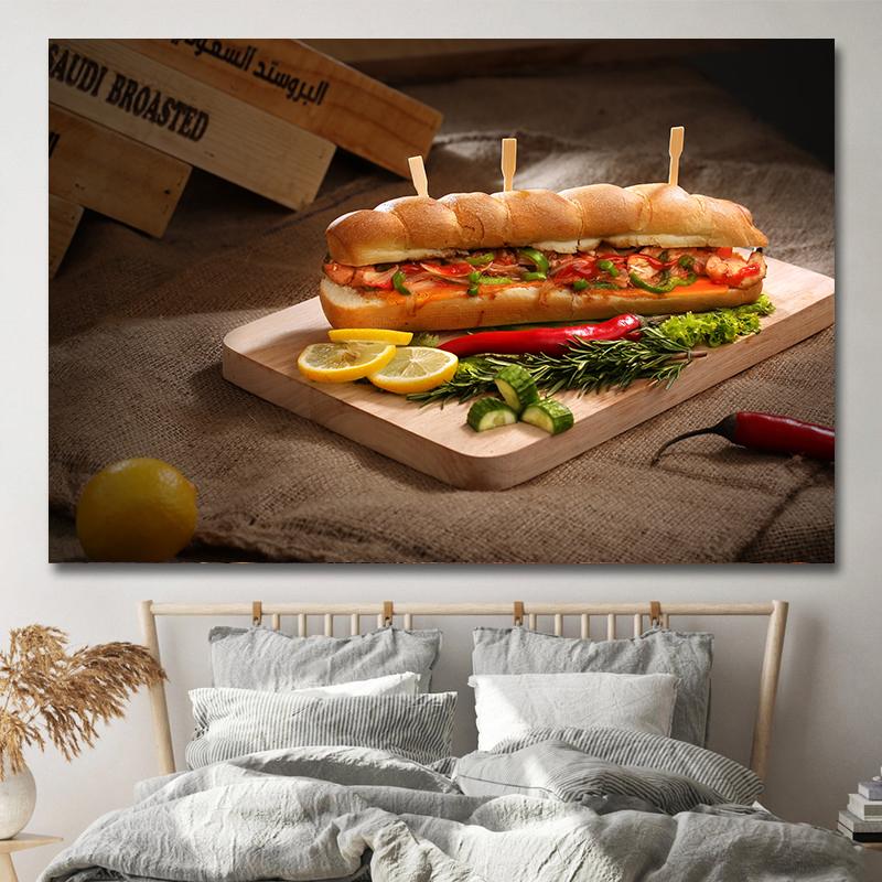 Amerikanischer Stil Fast-Food-Bilder, Leinwandgemälde, Hamburger, Pommes, Hot Dog, Poster und Drucke für Wohnzimmer, Küche, Wanddekoration