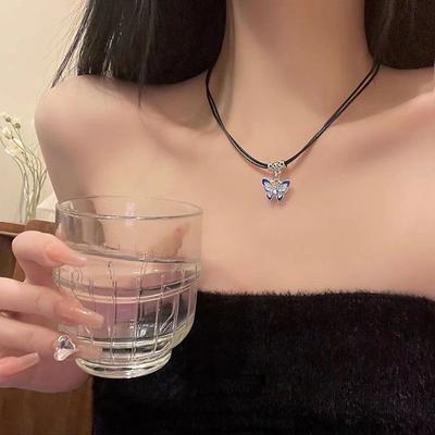 Y2K Vintage Prívesok Motýľ Choker Osobnostný PU Kožený Šnúrkový Náhrdelník Šperky Darčeky