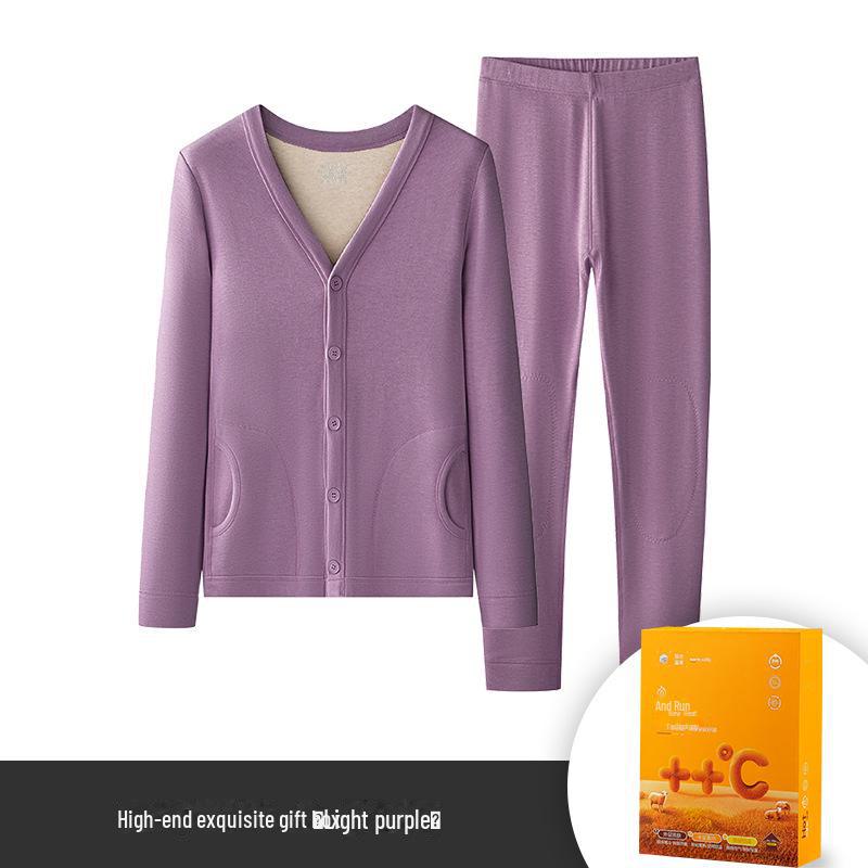 Women's Camel Hair Velvet-Lined Cardigan & Trousers Set for Middle-Aged & Elderly - Warm, Long-Sleeve, Autumn/Winter
