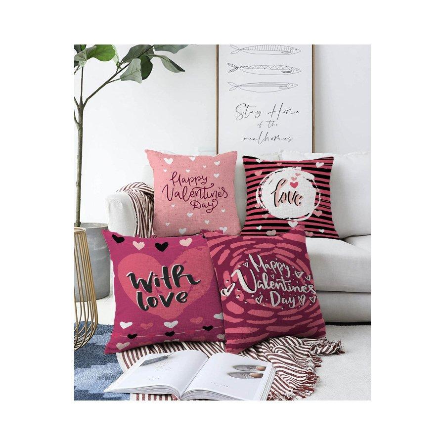 4 Pieces Valentine's Day Concept Double Sided Printed Cushion Cover Set