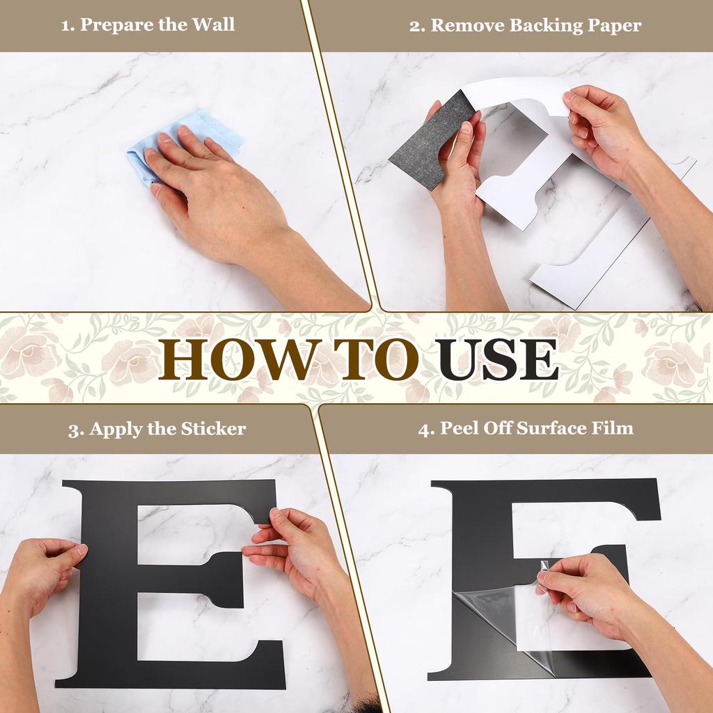 PATIKIL Set 3D Acrylic Alphabet Mirror Wall Adhesive Home Sign Art Stickers Black Letters for DIY Home "4-Piece Stickers, Decals, Walls, Decoration"