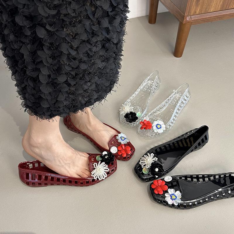 South Korea's new shoe flower jelly shoe accessories hole shoes crystal shoes decorative pink fringed flower decorative shoe buckle