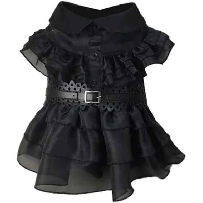 Pet Dog Cat Wednesday Dress Addams Costume Cosplay Cute Puppy Kitten Black Coat Clothes with Belt Halloween Party Dress Up Pretend Play for Small