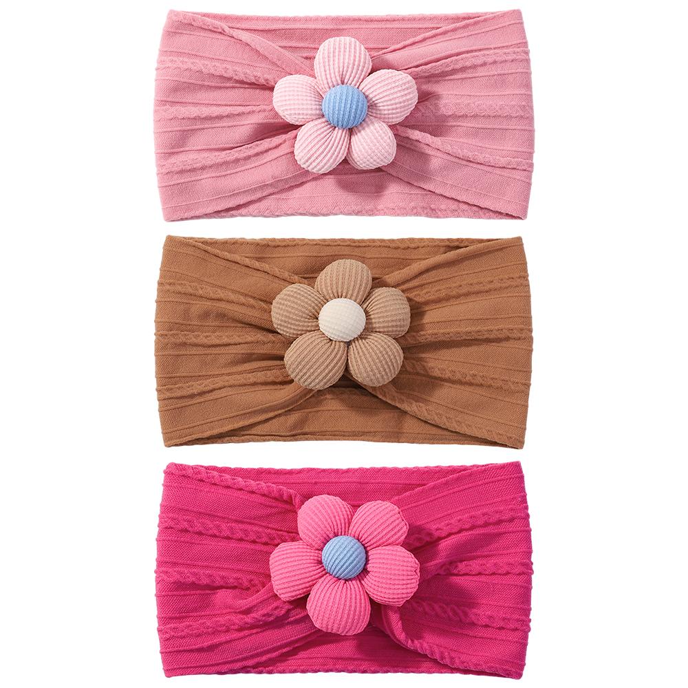3-teiliges weiches Nylon-Kopftuch Astique geeignet für neugeborenes Baby Mädchen Blumen-Stirnband Elastisches Haarband Turban Kleinkind Haarschmuck