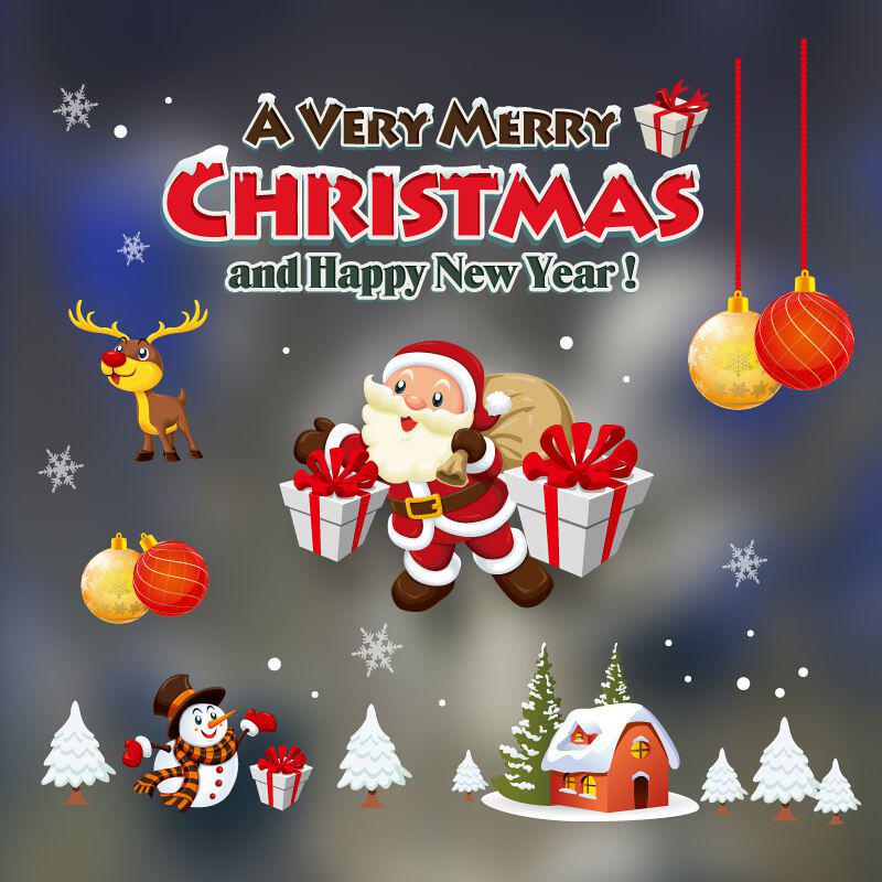 2020 Christmas Merry Window Wall Sticker Decals Snowflake Santa Claus Decor Xmas