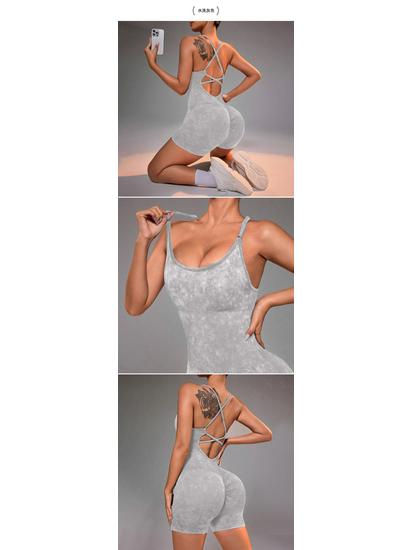 Women's Seamless Criss-Cross Back Yoga Camisole & High-Waist Hip-Lifting Jumpsuit