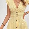 Summer Party Dress Women Striped Print Button Front V Neck Ruffle Cap Sleeve A Line Mini Dress