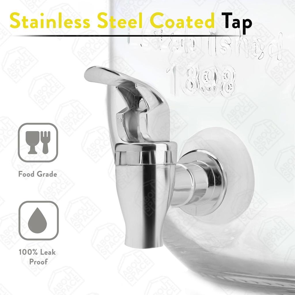 5 Litre Glass Water Dispenser with Stand - Air Tight Lid Glass Pitcher for Detox Water - Mason Jar - Counter Table Top