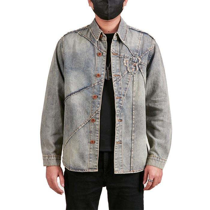 

Мужская джинсовая рубашка с длинным рукавом нового стиля, мужская повседневная рубашка в американском рабочем стиле, куртка большого размера, рубашка в дюймах 5XL