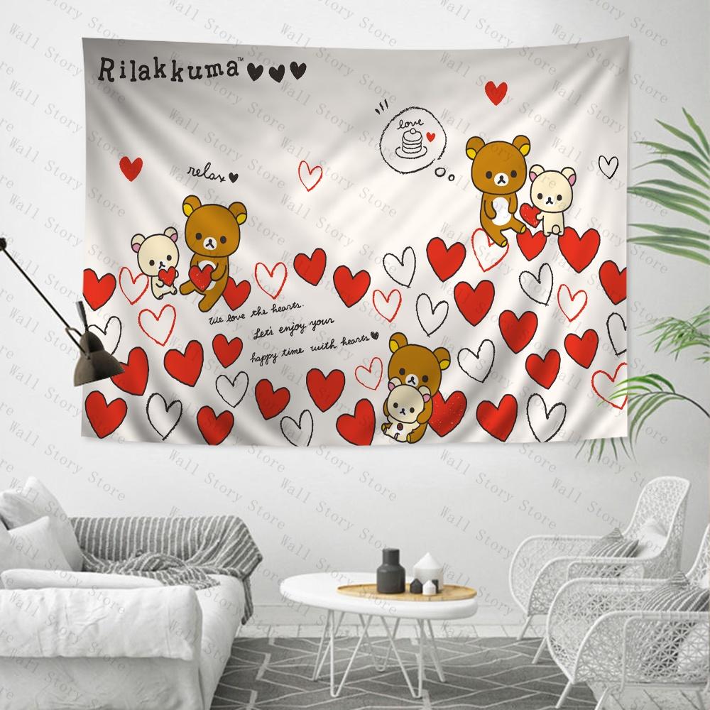 Rilakkuma Bear Anime Tapestry Hippie Flower Wall Carpets Dorm Decor Cheap Hippie Wall Hanging Bedroom Tapestry Bedside Tapestry 100X70CM