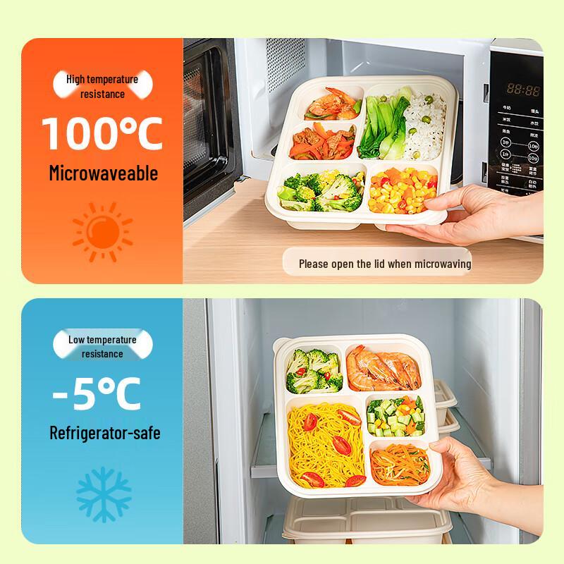 Temeiju Eco-Friendly 5-Compartment Disposable Meal Boxes