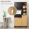 Meuble de cuisine multi-rangement avec tiroir, 3 portes, 4 niches et passe-câbles, hauteur 180 cm, noir et bois naturel