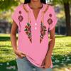 Women's Floral Print Short Sleeve V-Neck T-Shirt – Casual Loose Fit with Buttons