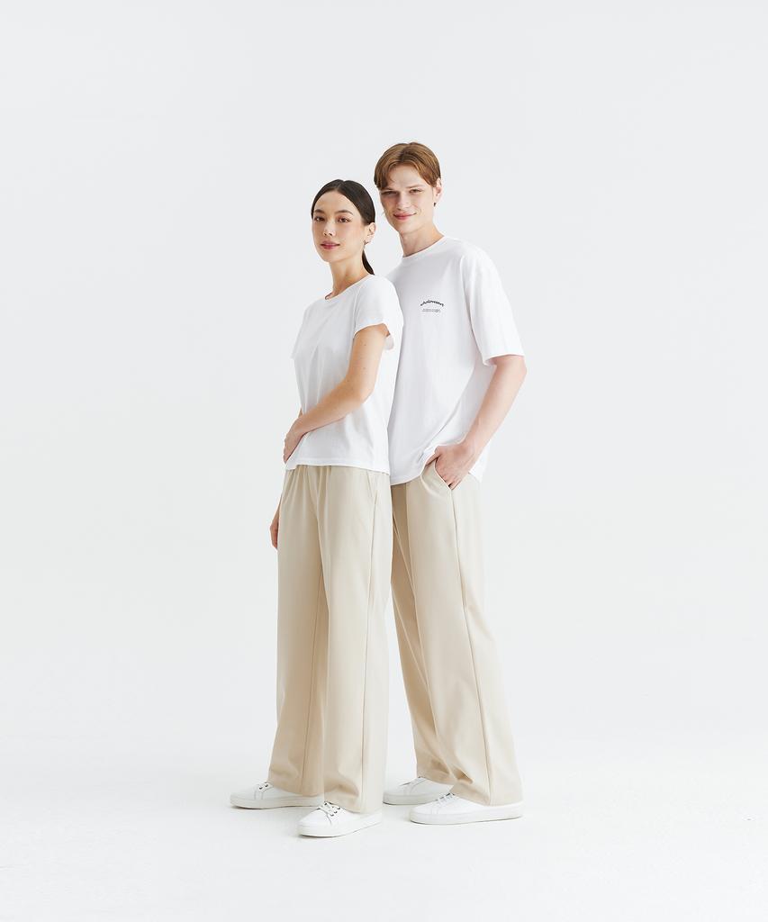 WHOLOVESART Unisex Semi-Wide Elastic Waist Slacks Cream