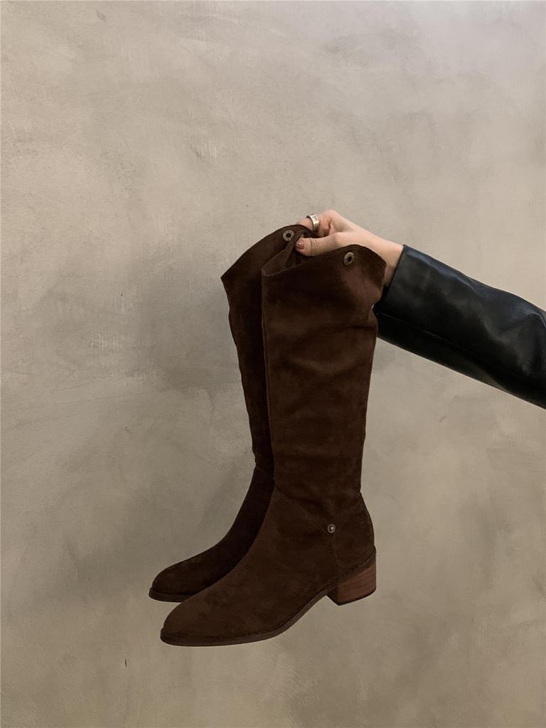 Botas apilables de ante esmerilado de dos usos para mujer 2025 otoño e invierno nuevas botas de vaquero occidentales para exteriores botas largas de caballero con boca en V