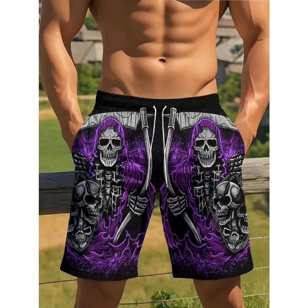 Men's Essential Casual Shorts Outdoor Wear Creative Fun Skull Colorful 3D Printed Shorts Loose Casual Plus Breathable Cool Summer Versatile Shorts