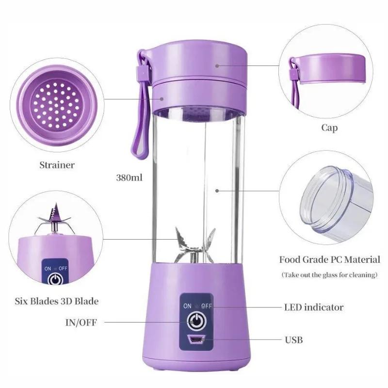 Tragbarer Mini-Mixer mit 380 ml für Shakes und Smoothies, wiederaufladbarer USB-Reise-Fruchtsaftbecher, Hand-Fruchtmixer-Saftbecher