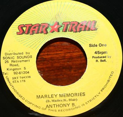 7-дюймова платівка ANTHONY B - Marley Memories STA0178 Star Trail Ямайка Реггі, Ска та Даб Вживана