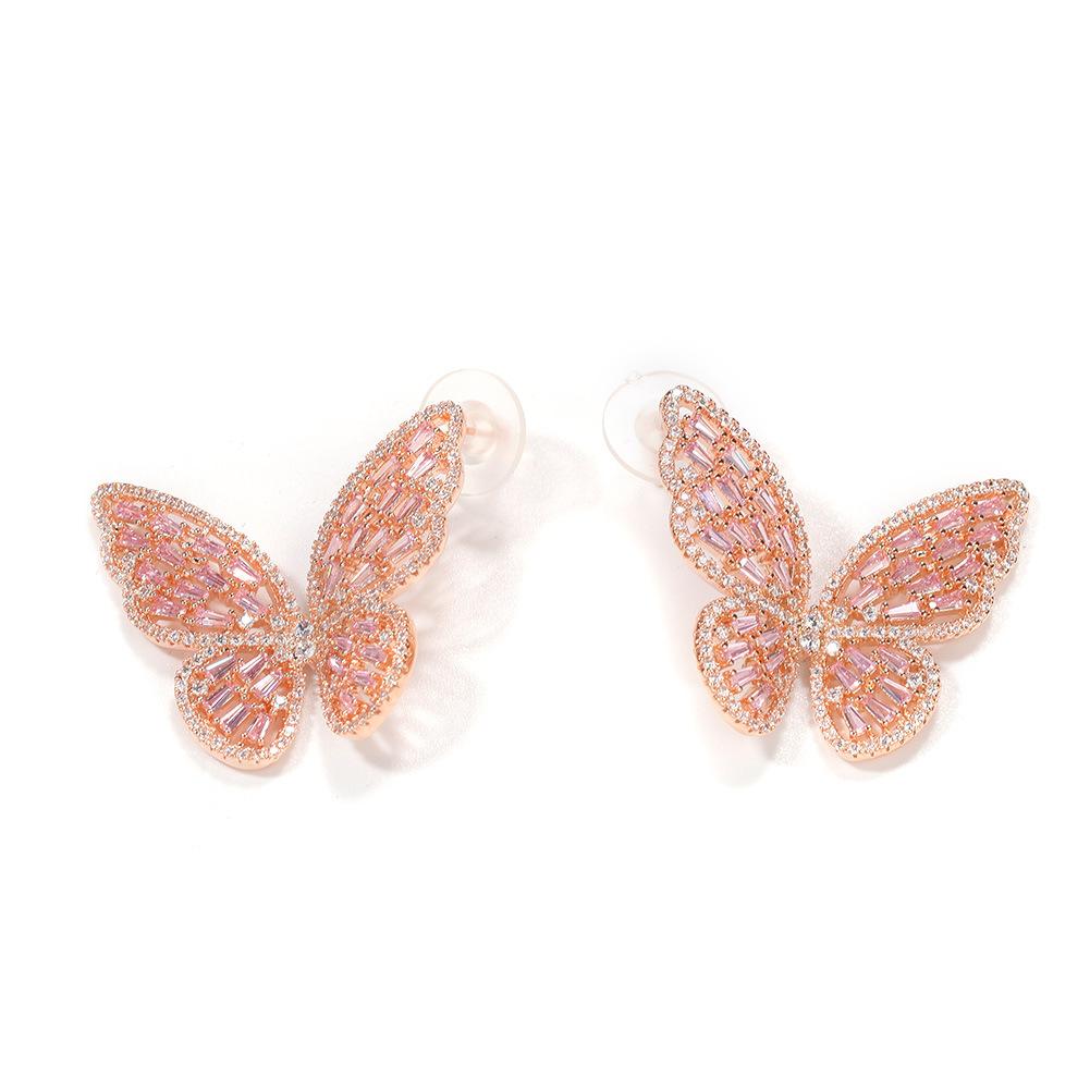 Exaggerated Butterfly Studs Everyday Joker Inlaid Zircon European and American Punk Fashion Earrings Special-Interest Design Multi-Color Earrings