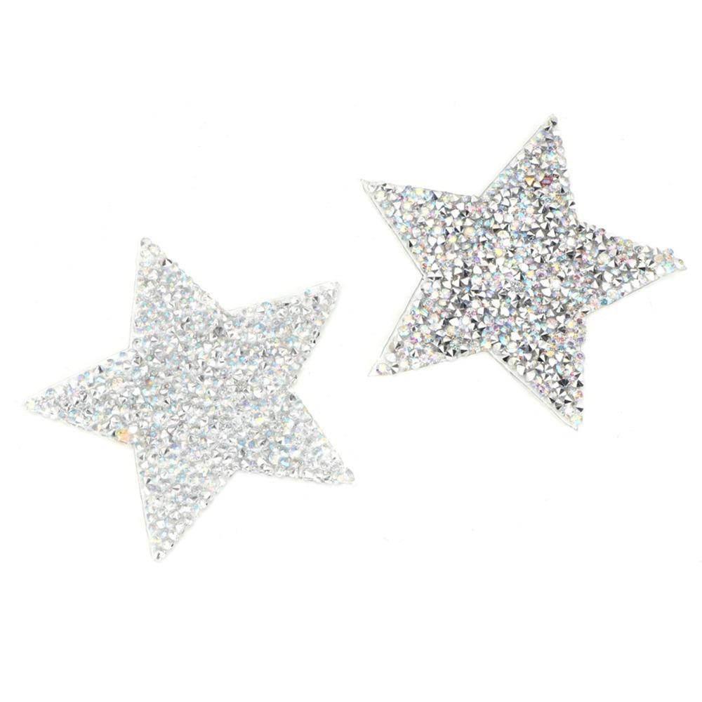 

10pcs Five-Pointed Star Rhinestone Star Applique 8cm Size Star Applique Patch Clothing Repair срібний