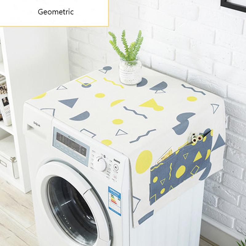 Geometric Cotton Linen Waterproof Dust Covers Washing Machine Covers Refrigerator Organizer Fridge Dust Cover Home Decor Lavador