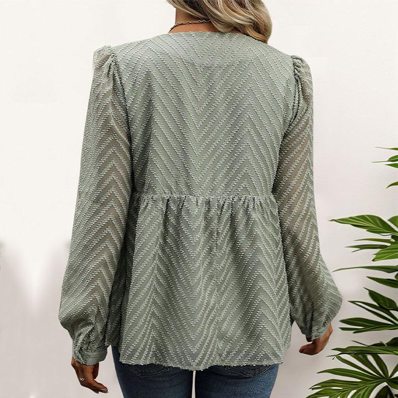 Autumn Women's Cross Border Solid Colour Long Sleeve Jacquard Shirt