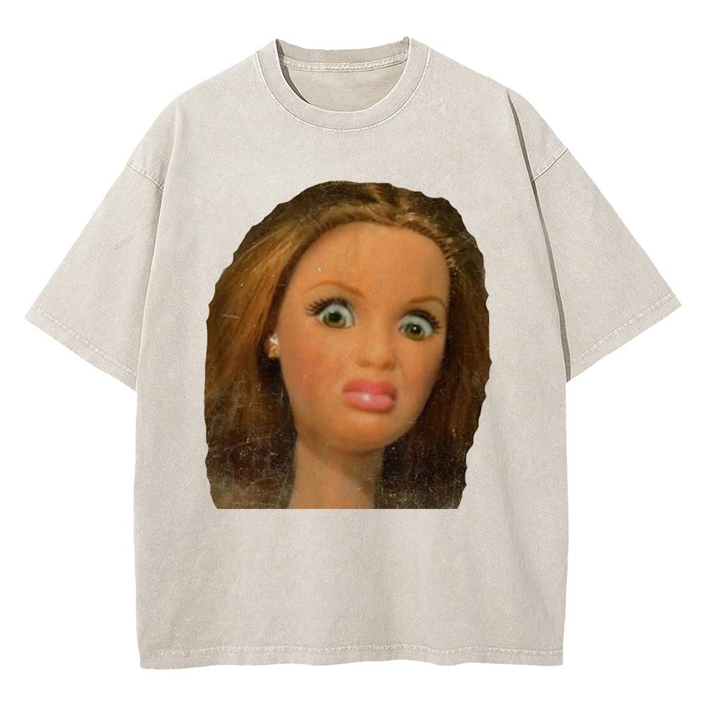 Cotton Vintage Washed Kawaii Disgusting Doll Face Funny Meme T Shirt  Fashion Menwomen Male Acid Wash Tees Vintage