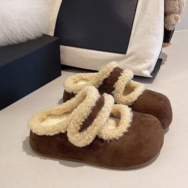 

Thick-soled outer wear heightening bag head Birkenstocks, new warm half-drag cotton shoes in winter 35 темно-коричневого