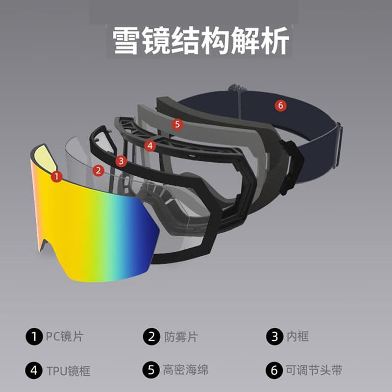 Hochauflösende Ski-Goggles für Damen und Herren, zylindrische Skibrillen, beschlagfreie Schneebrillen, Schutzausrüstung für die Augen