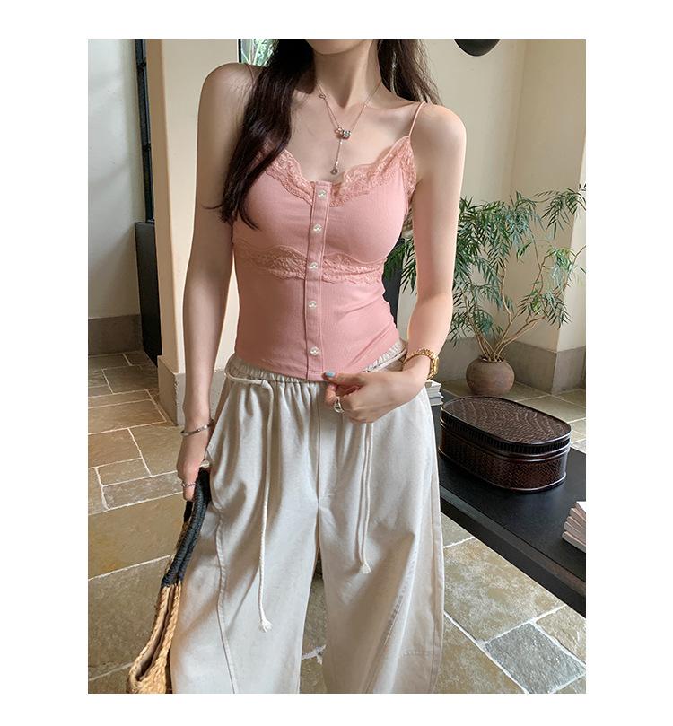 French Lace Splicing Sleeveless Camisole - Women's Summer 2026 Thai Style
