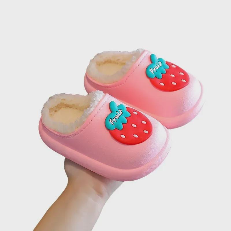 Mädchen Baumwollpantoffeln - Wasserdicht, Rutschfest, Felliges Cartoon-Design für Herbst/Winter