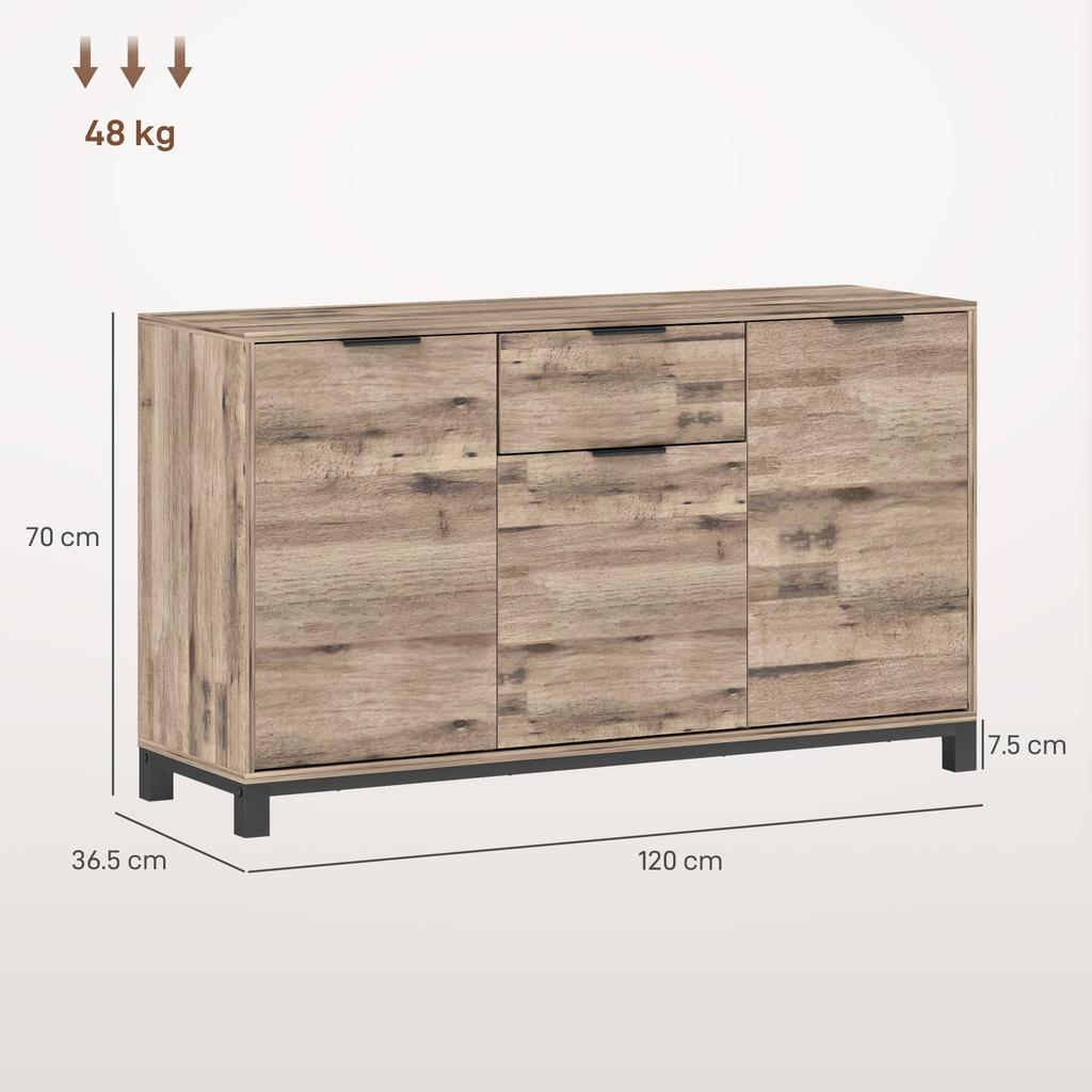 Industrial Style Buffet Sideboard with Drawer and 3 Cabinets, in Brown Wood, 120x36.5x70 cm