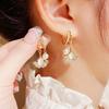 New Korean Fashion Crystal Ginkgo Leaf Earrings For Women Jewelry 2024 Trending Luxury Women's Pearl Opal Drop Earrings JN9