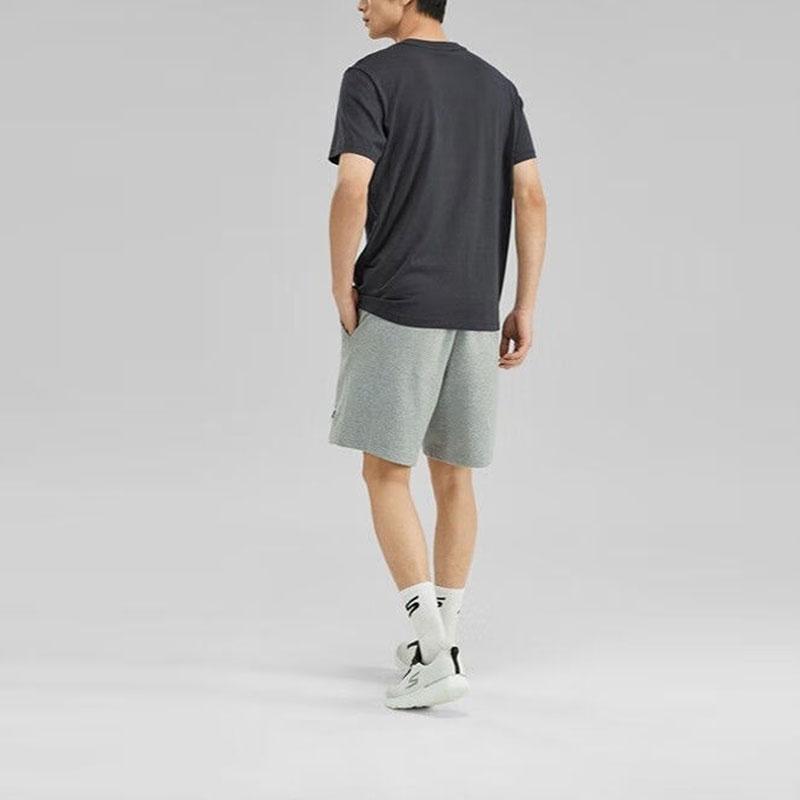 Skechers Solid Color Round Neck Loose Short Sleeve Drop Shoulder T-Shirt Unisex Tops Carbon-Black L223U092-0018