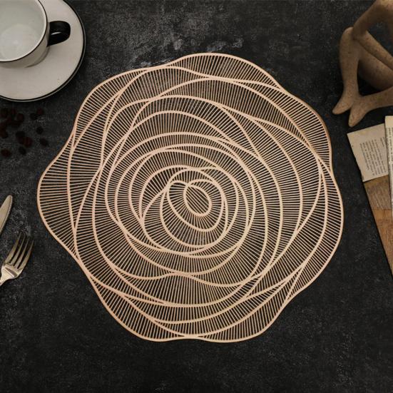 PVC Placemats Heat-Resistant Waterproof Oil-Proof Dining Table Mats Rose Design Decorative Mat for Home Kitchen Bar Restaurant