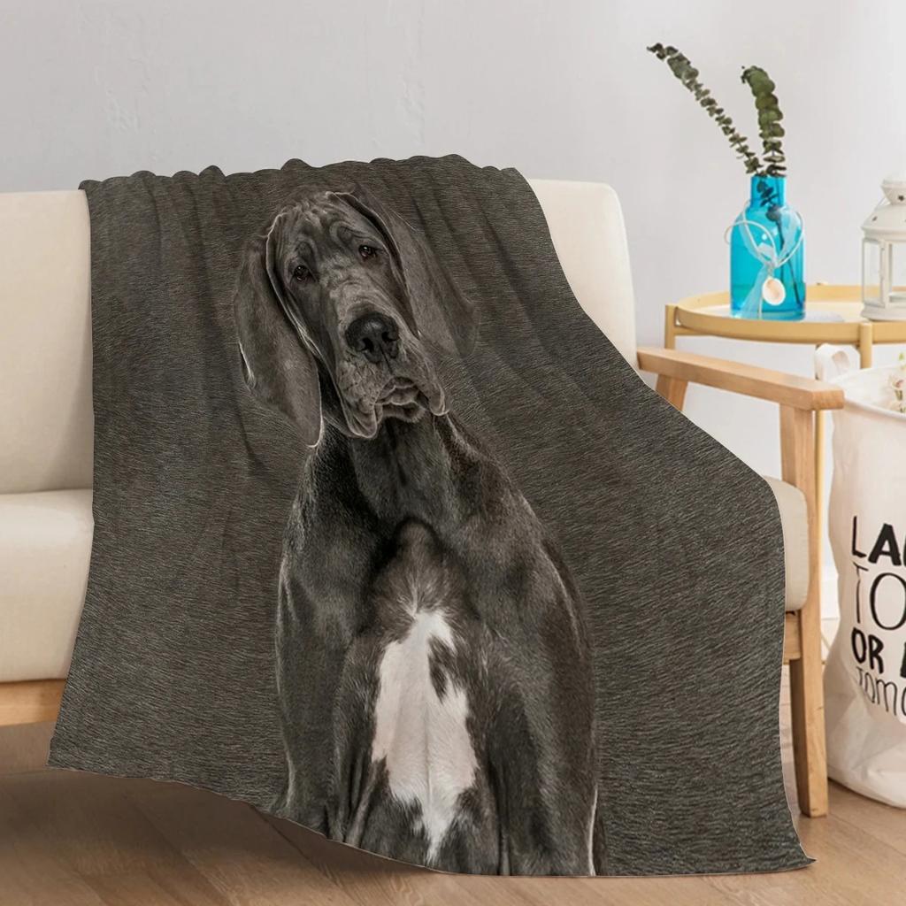 Gray Big Dog Digital-printed Polyester Bedroom Velvet Flannel Soft Sofa Cover Blanket Fleece Soft Sofa Cover Blankets for Beds